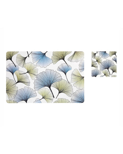 Light Blue Polypropylene Printed Table Placemats With Coasters | Set of 6 | 12 x 18 inches