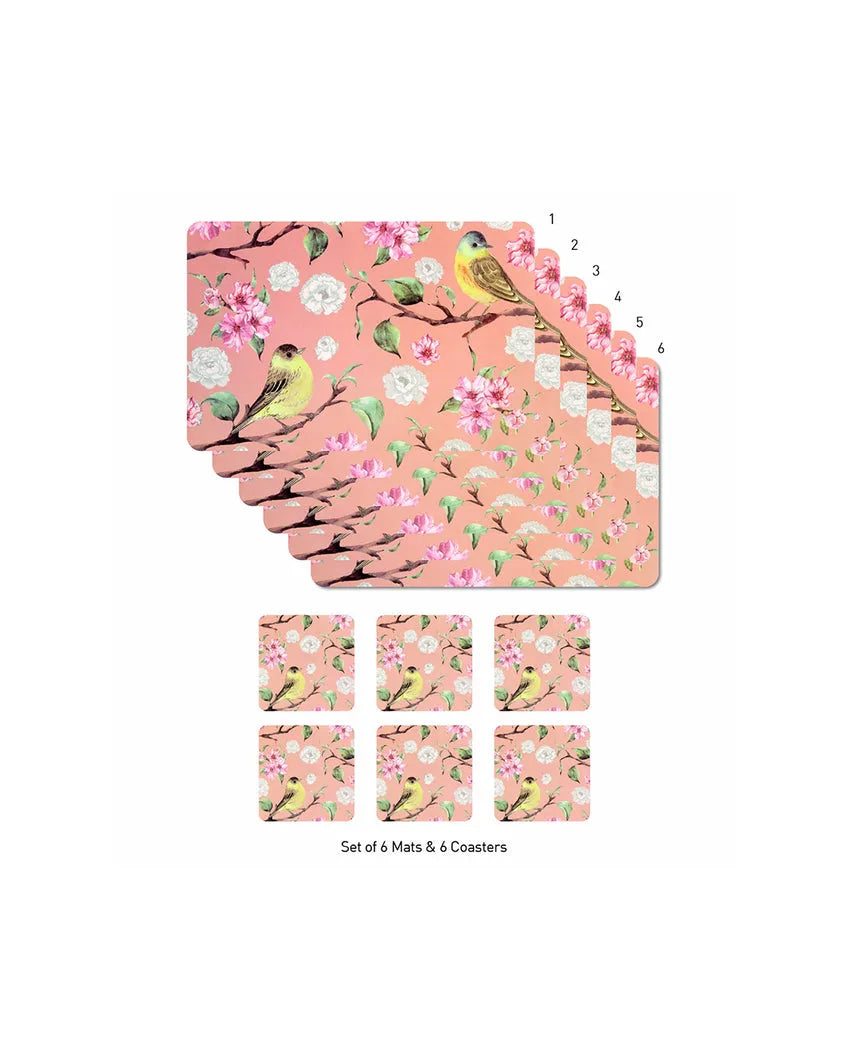 Pink Polypropylene Printed Table Placemats With Coasters | 12 Pieces