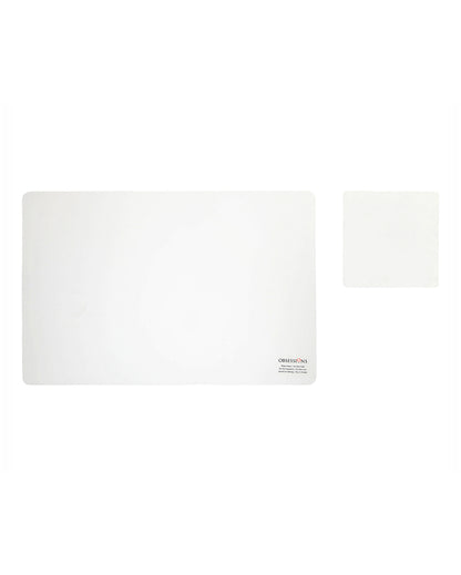 Grey and White Polypropylene Printed Table Placemats With Coasters | Set of 6 | 12 x 18 inches