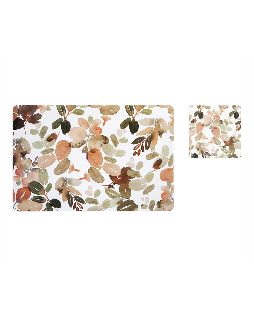 White and Brown Polypropylene Printed Table Placemats With Coasters | 12 Pieces