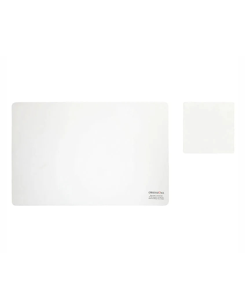 White and Brown Polypropylene Printed Table Placemats With Coasters | Set of 6 | 12 x 18 inches