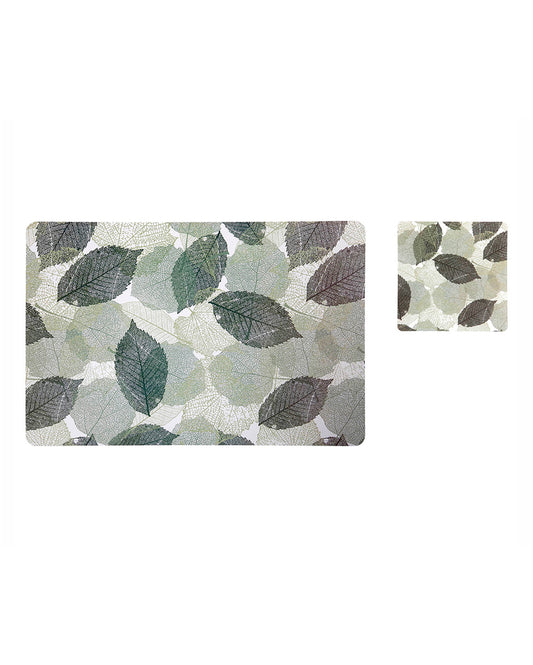 Olive Polypropylene Printed Table Placemats With Coasters | Set of 6 | 12 x 18 inches