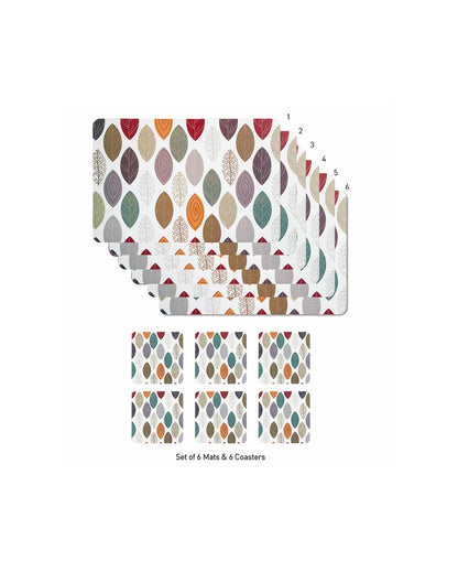 Multi Polypropylene Printed Table Placemats With Coasters | Set of 6 | 12 x 18 inches