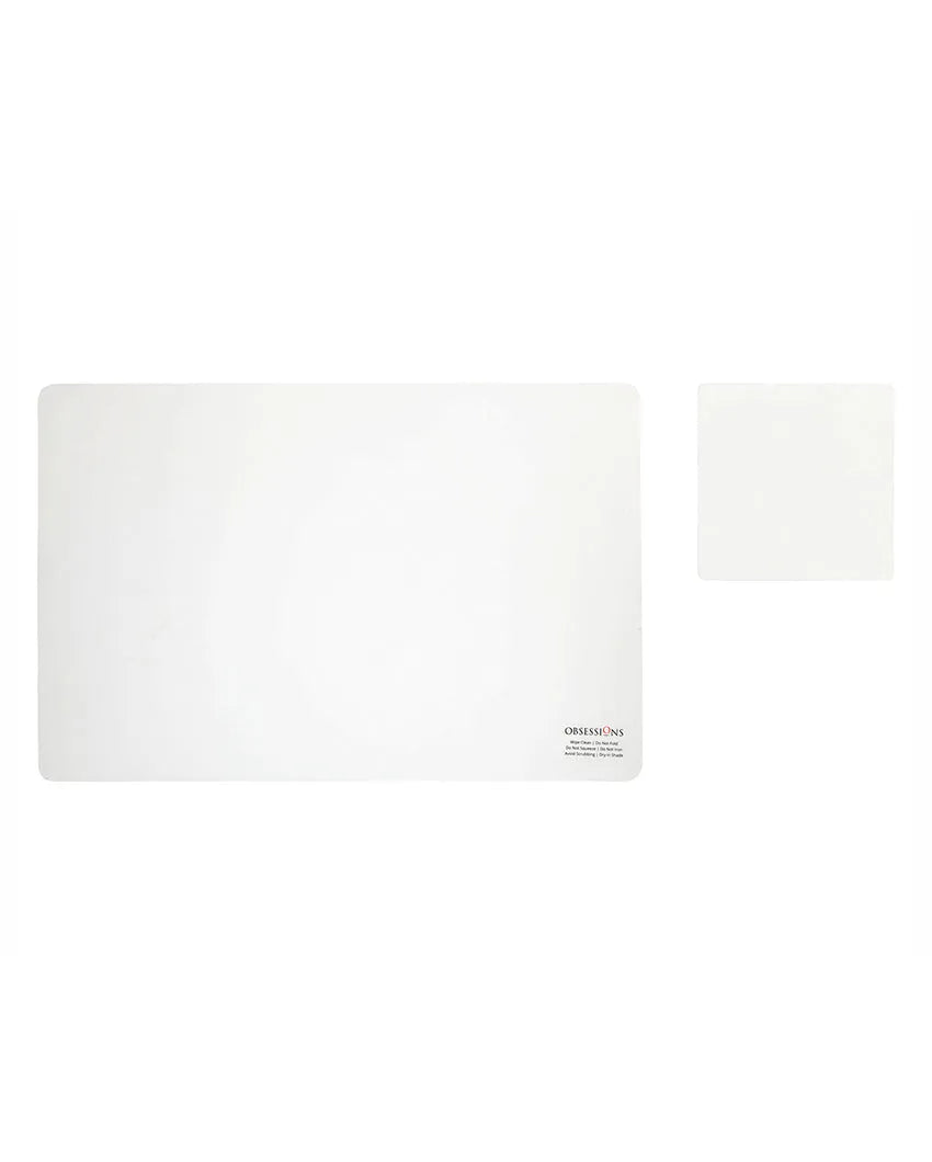 White and Grey Polypropylene Printed Table Placemats With Coasters | Set of 6 | 12 x 18 inches