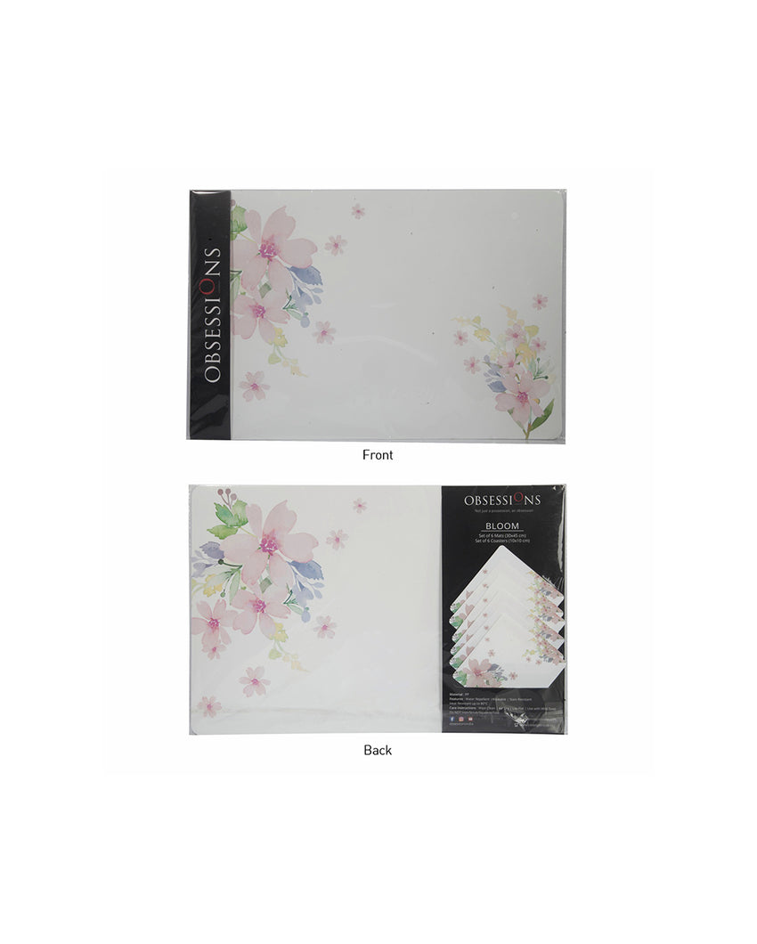 White and Grey Polypropylene Printed Table Placemats With Coasters | 12 Pieces