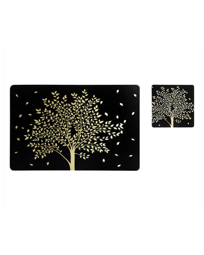 Black Polypropylene Printed Table Placemats With Coasters | Set of 6 | 12 x 18 inches