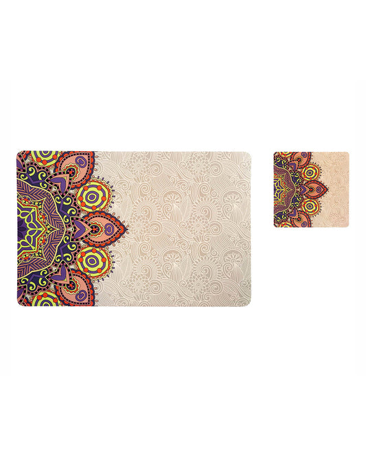 Beige Polypropylene Printed Table Placemats With Coasters | Beige| Set of 6 | 12 x 18 inches