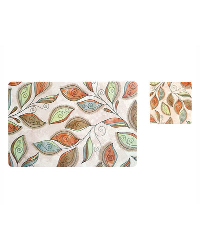 Beige And Rust Polypropylene Printed Table Placemats With Coasters | Set of 6