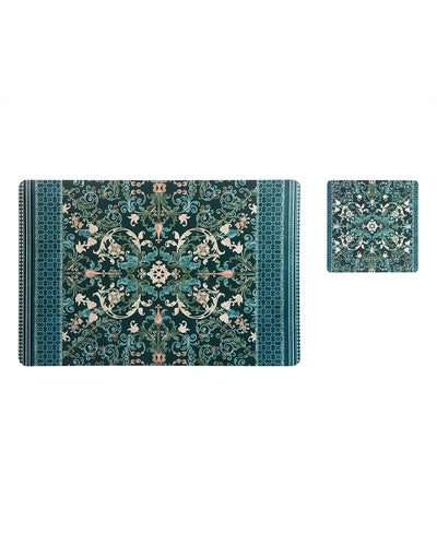 Teal and Grey Polypropylene Printed Table Placemats With Coasters | Set of 6 | 12 x 18 inches