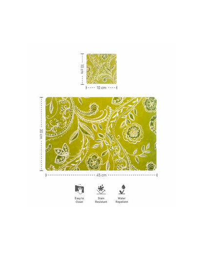 Green Polypropylene Printed Table Placemats With Coasters | Set of 6 | 12 x 18 inches