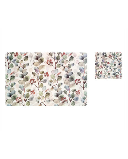 Cream and Grey Polypropylene Printed Table Placemats With Coasters | Set of 6 | 12 x 18 inches