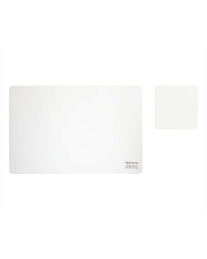 White and Green Polypropylene Printed Table Placemats With Coasters | Set of 6 | 12 x 18 inches