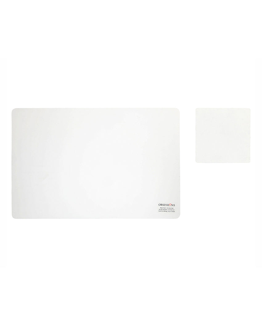 Light Grey and White Polypropylene Printed Table Placemats With Coasters | Set of 6 | 12 x 18 inches