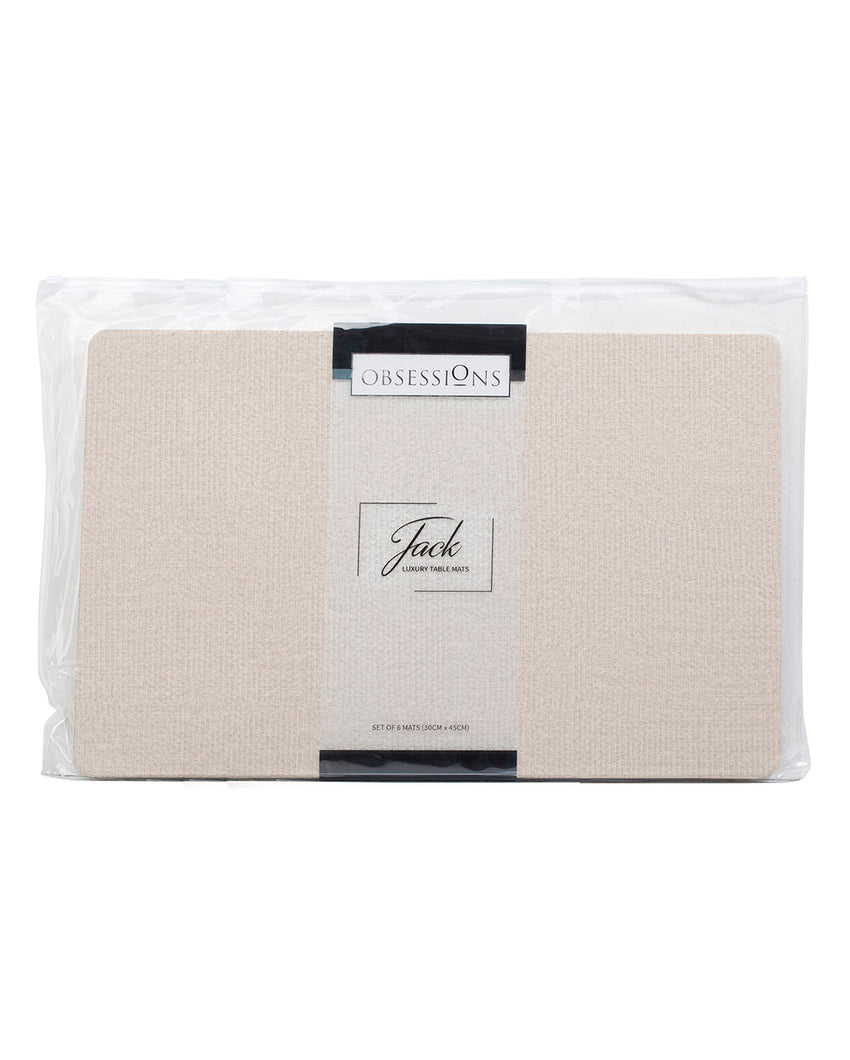 Beige PVC Solid Table Placemats | Set of 6 | 12 x 18 inches