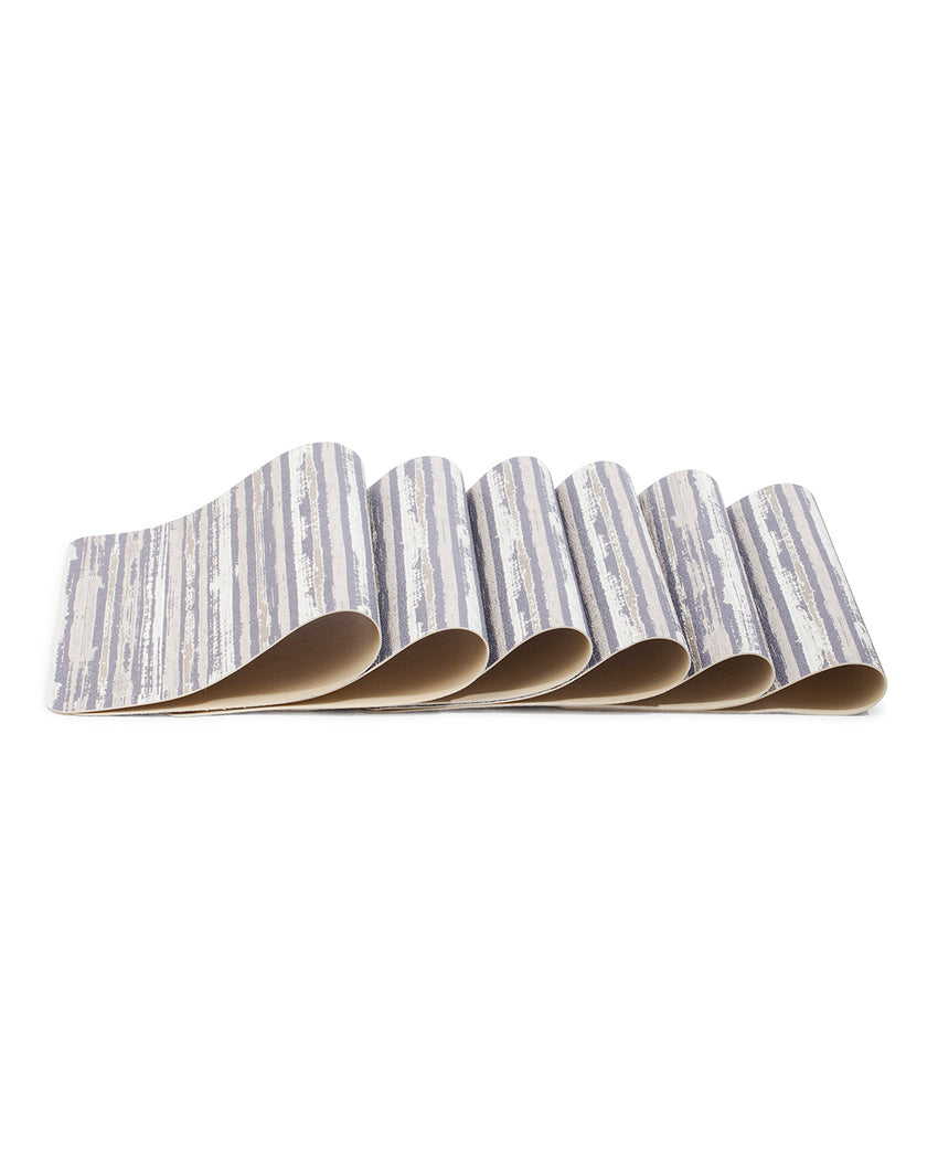 Grey and Cream PVC Striped Table Placemats | Set of 6 | 12 x 18 inches