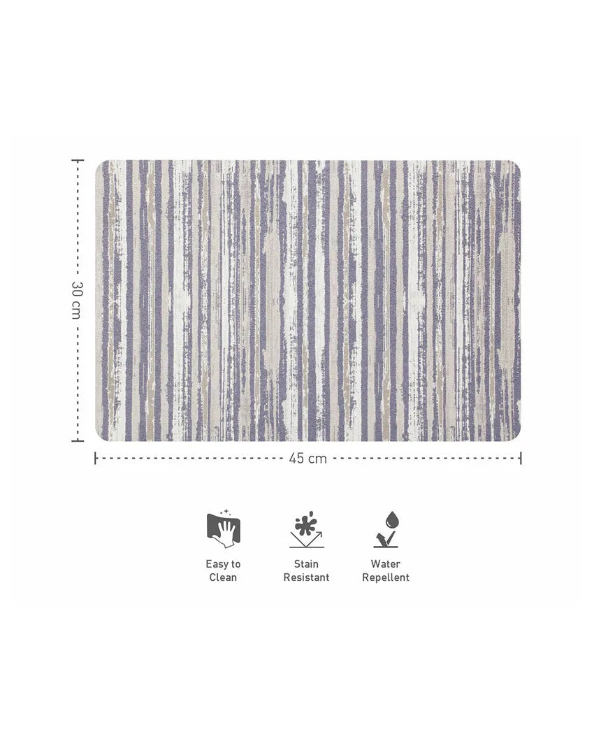 Grey and Cream PVC Striped Table Placemats | Set of 6 | 12 x 18 inches