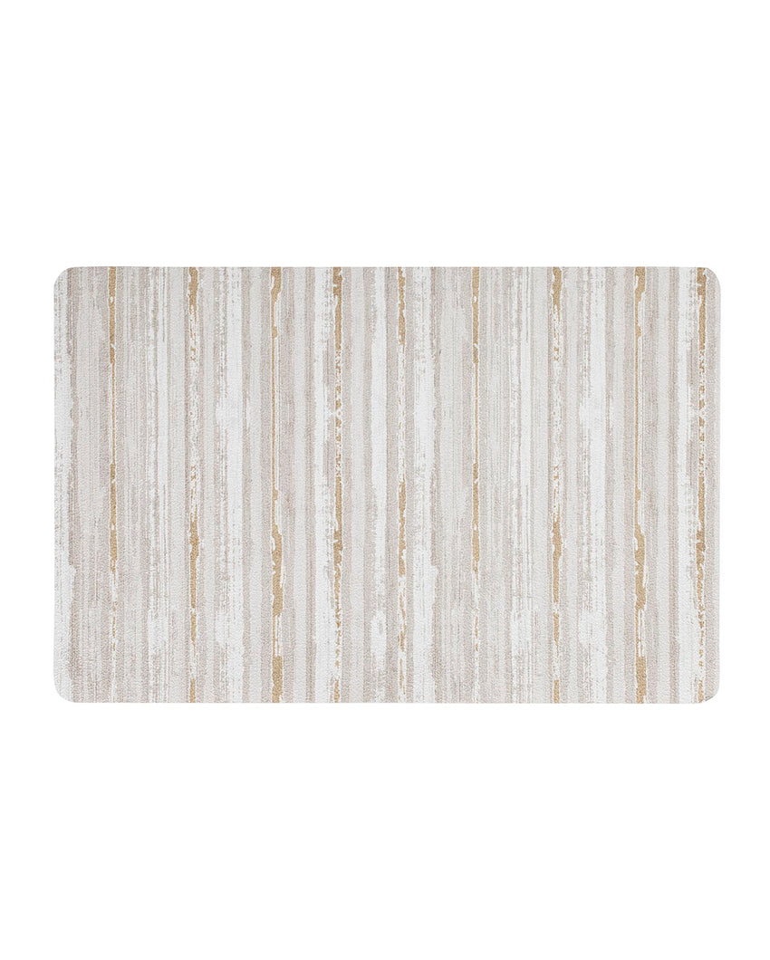 Cream and Beige PVC Striped Table Placemats | Set of 6 | 12 x 18 inches