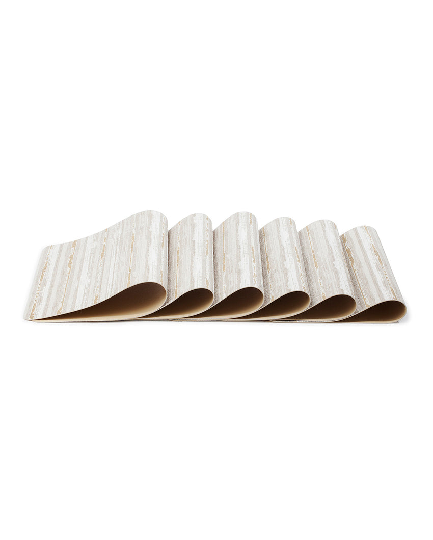 Cream and Beige PVC Striped Table Placemats | Set of 6 | 12 x 18 inches