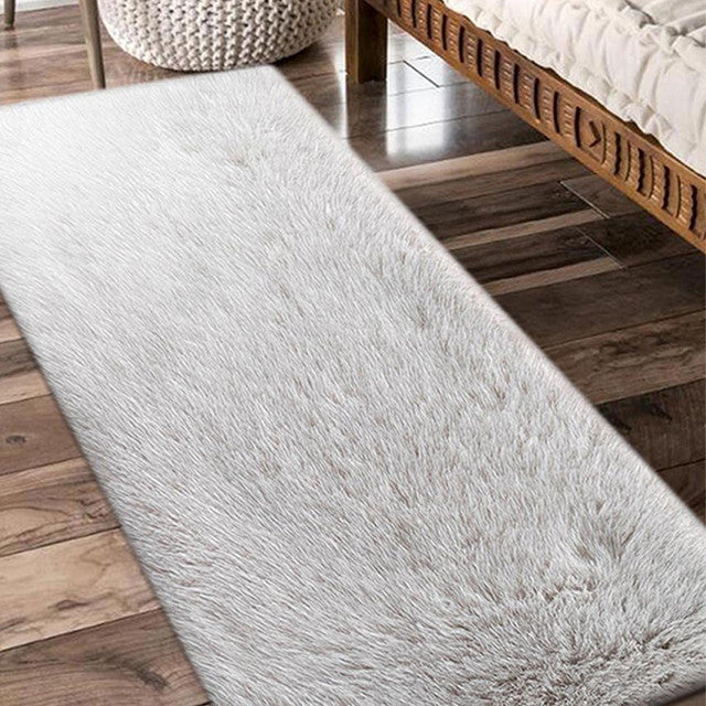 Chic Cream Polyester Solid Bedside Runner | 2 x 5 Feet