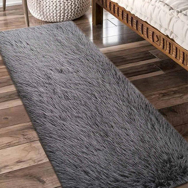 Elegant Charcoal Polyester Solid Bedside Runner | 2 x 5 Feet