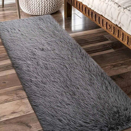 Elegant Charcoal Polyester Solid Bedside Runner | 2 x 5 Feet