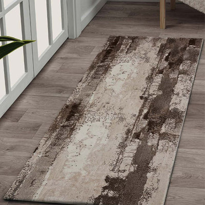 Refined Brown & Cream Polypropylene Abstract Bedside Runner | 2 x 5 Feet