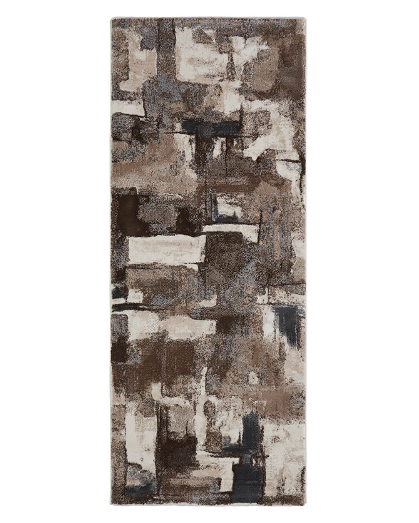 Chic Brown & Cream Polypropylene Abstract Bedside Runner | 2 x 5 Feet