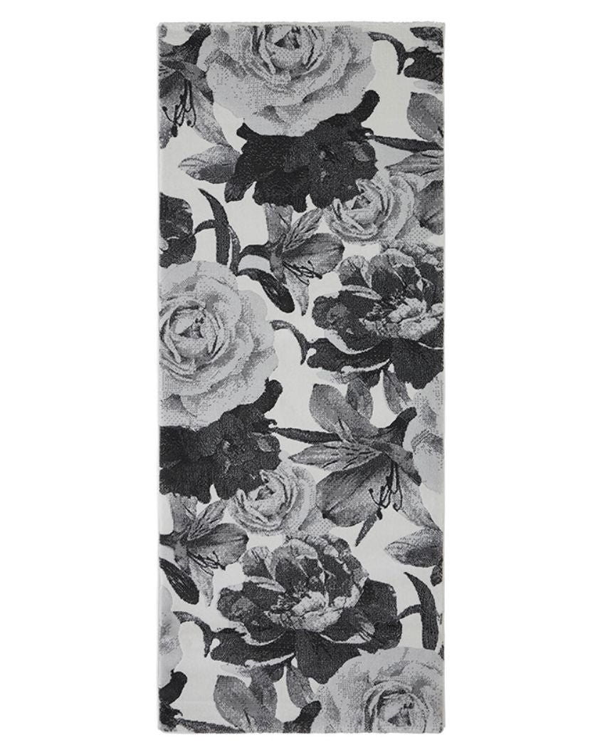 Elegant Dark Grey & Cream Polypropylene Floral Bedside Runner | 2 x 5 Feet