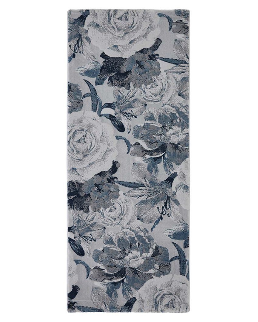 Charming Blue & Light Grey Polypropylene Floral Bedside Runner | 2 x 5 Feet