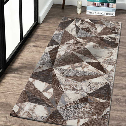 Stylish Brown & Grey Polypropylene Geometric Bedside Runner | 2 x 5 Feet