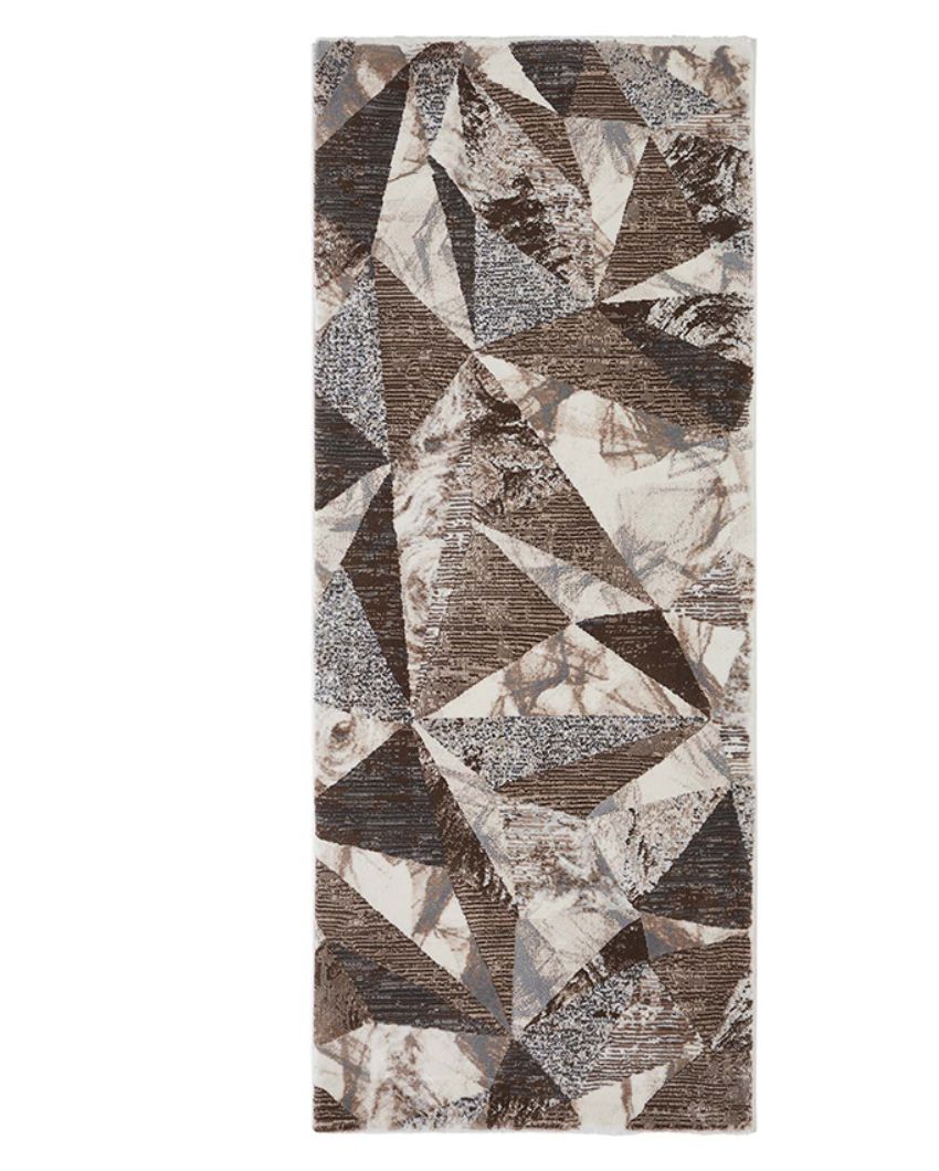 Stylish Brown & Grey Polypropylene Geometric Bedside Runner | 2 x 5 Feet