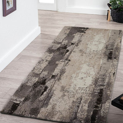 Chic Grey & Brown Polypropylene Abstract Bedside Runner | 2.5 x 5 Feet