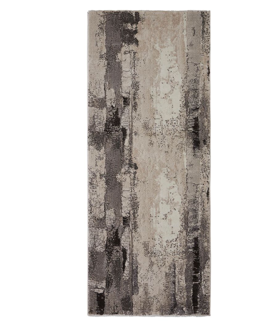 Chic Grey & Brown Polypropylene Abstract Bedside Runner | 2.5 x 5 Feet