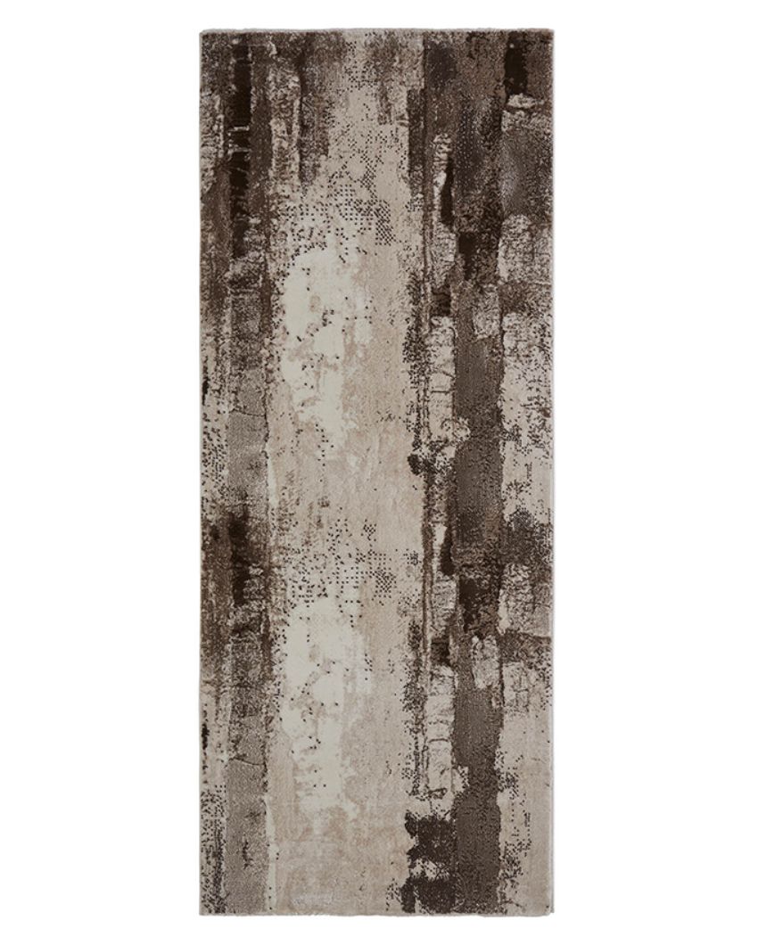 Elegant Brown & Cream Polypropylene Abstract Bedside Runner | 2.5 x 5 Feet