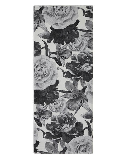 Elegant D.Grey & Cream Polypropylene Floral Bedside Runner | 2.5 x 5 Feet