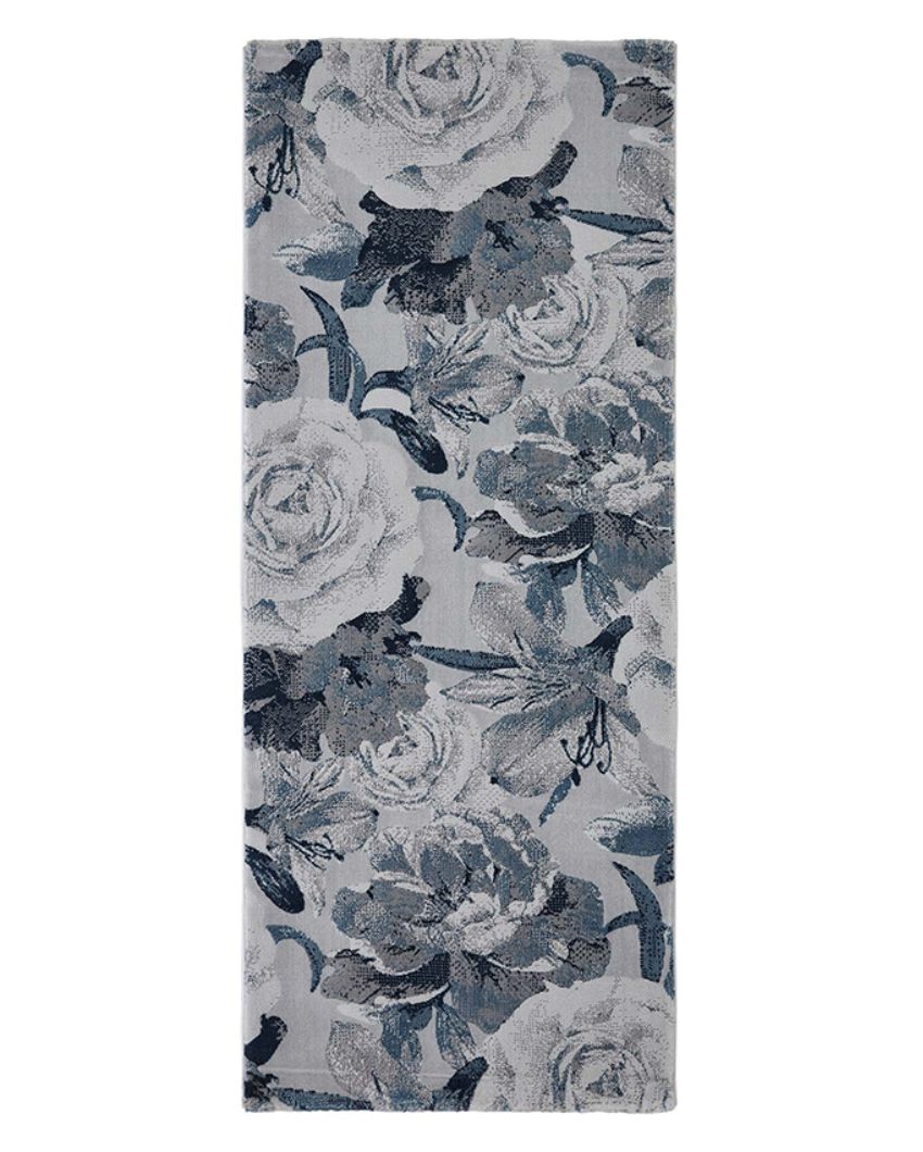 Chic Blue & Light Grey Polypropylene Floral Bedside Runner | 2.5 x 5 Feet