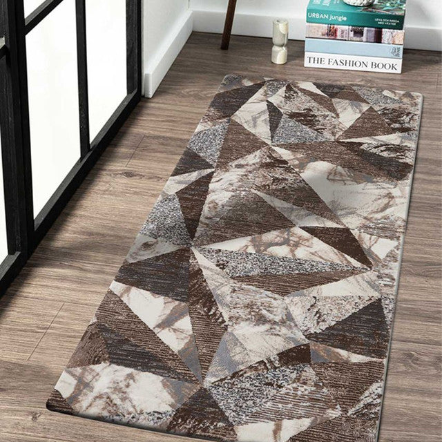 Trendy Brown & Grey Polypropylene Geometric Bedside Runner | 2.5 x 5 Feet