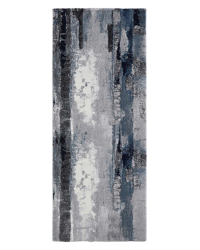 Modern Blue & Grey Polypropylene Abstract Bedside Runner | 2.5 x 5 Feet