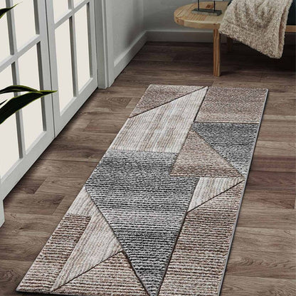 Chic Brown & Grey Polypropylene Geometric Bedside Runner | 2.5 x 5 Feet