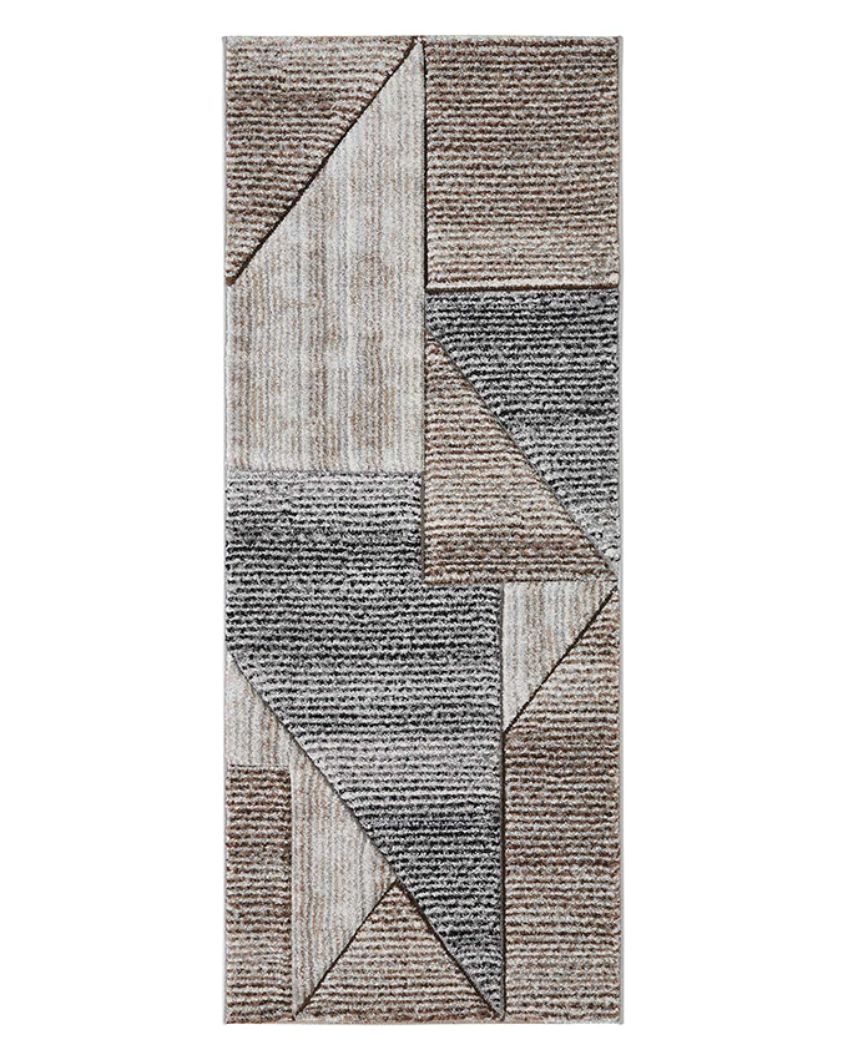 Chic Brown & Grey Polypropylene Geometric Bedside Runner | 2.5 x 5 Feet