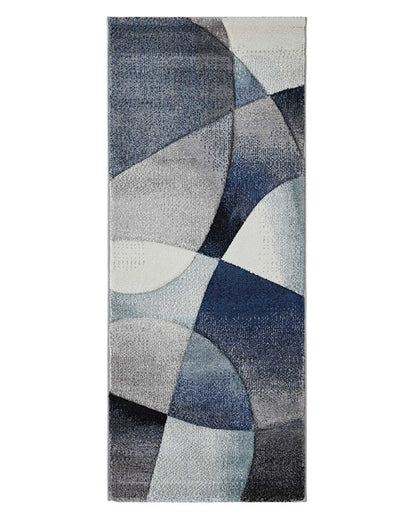 Stylish Blue & Dark Grey Polypropylene Abstract Bedside Runner | 2.5 x 5 Feet