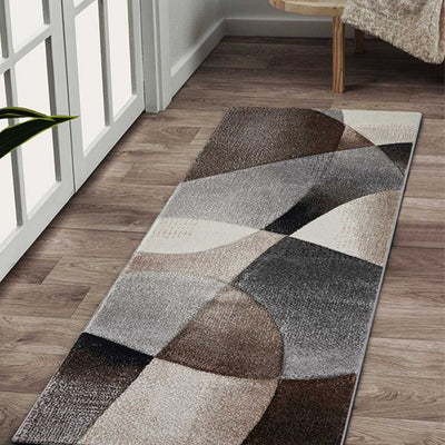 Rich Dark Brown & Grey Polypropylene Abstract Bedside Runner | 2.5 x 5 Feet