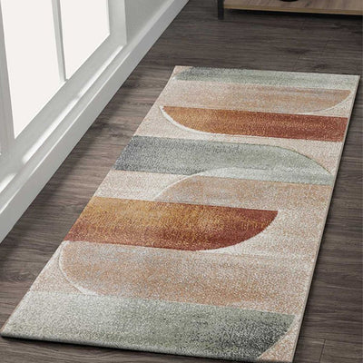 Cozy Rust & Beige Polypropylene Abstract Bedside Runner | 2 x 5 Feet