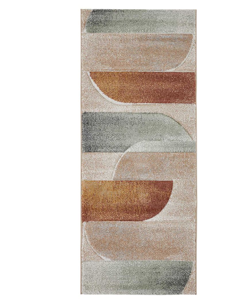 Cozy Rust & Beige Polypropylene Abstract Bedside Runner | 2 x 5 Feet