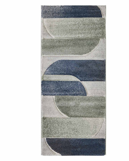 Stylish Olive & Blue Polypropylene Abstract Bedside Runner | 2 x 5 Feet