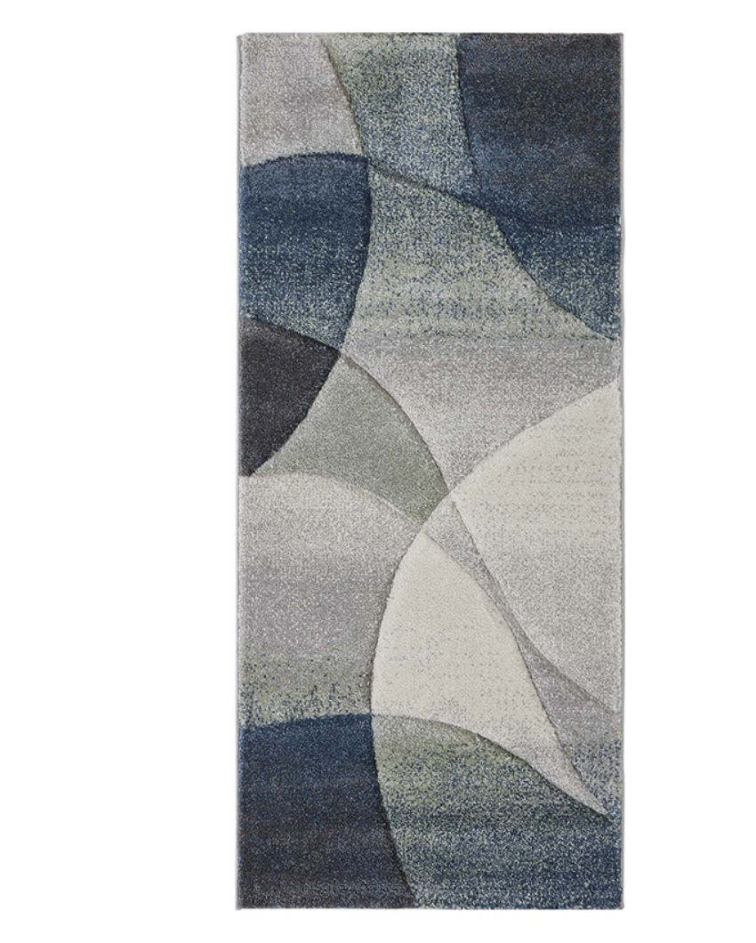 Trendy Blue & Cream Polypropylene Abstract Bedside Runner | 2 x 5 Feet