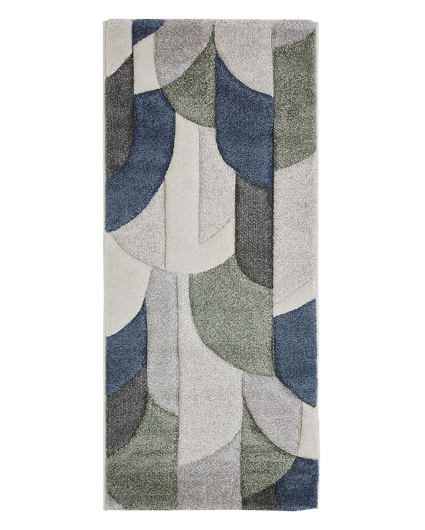 Chic Olive & Cream Polypropylene Abstract Bedside Runner | 2 x 5 Feet