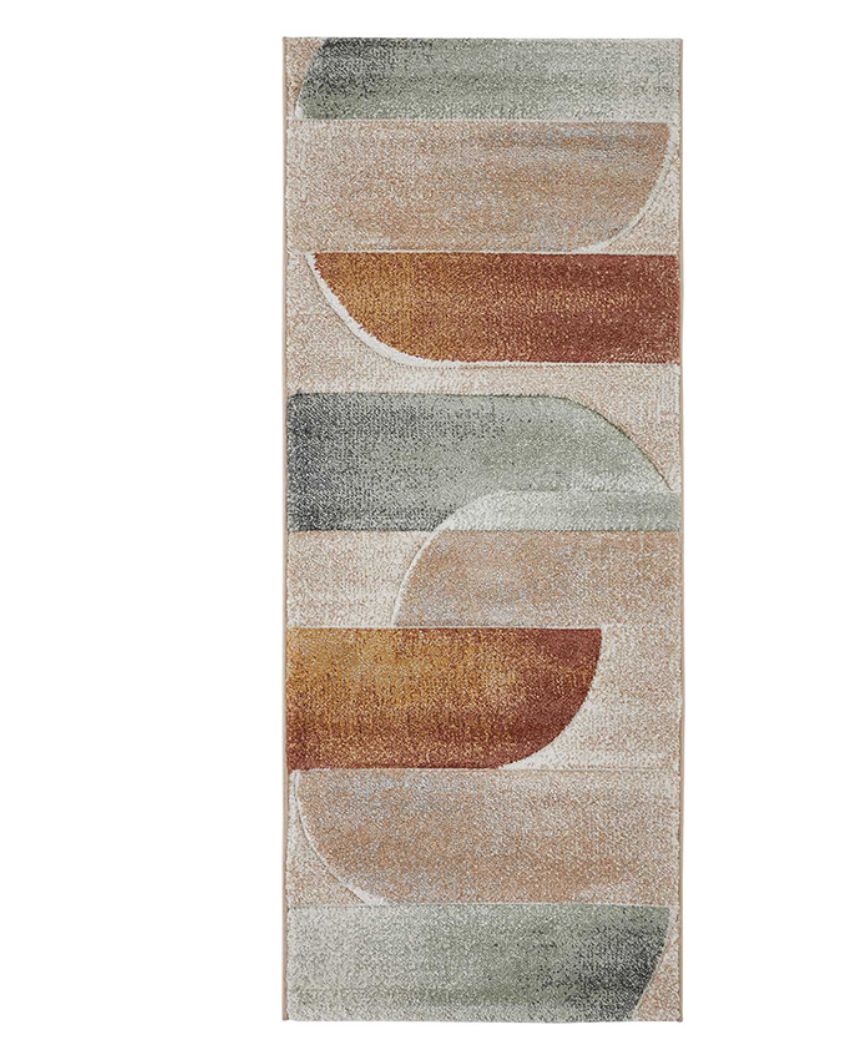 Warm Rust & Beige Polypropylene Abstract Bedside Runner | 2.5 x 5 Feet