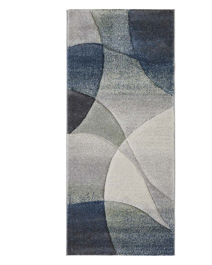 Modern Blue & Cream Polypropylene Abstract Bedside Runner | 2.5 x 5 Feet