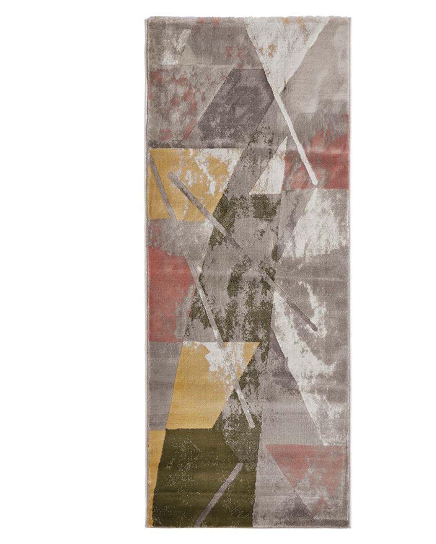 Chic Olive & Mustard Polypropylene Abstract Bedside Runner | 2 x 5 Feet